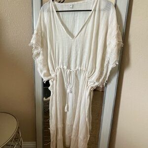 Aerie White Swim Coverup with V-Neck and Ruffled Sleeves